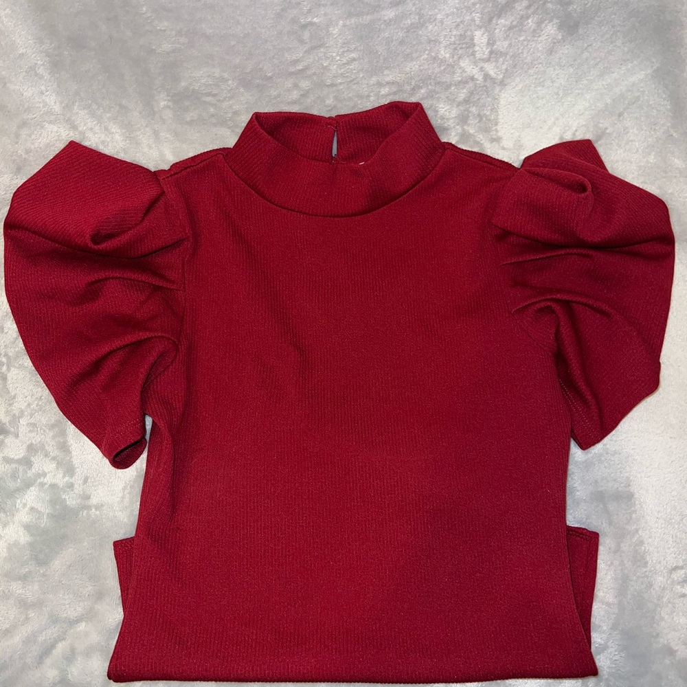 Maroon Puff Sleeve Bodysuit